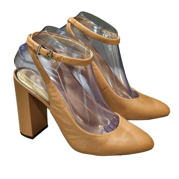 Jessica Simpson Mylana Leather Block Heel Pumps Size 7 Almond Toe Ankle Strap - Picture 1 of 10